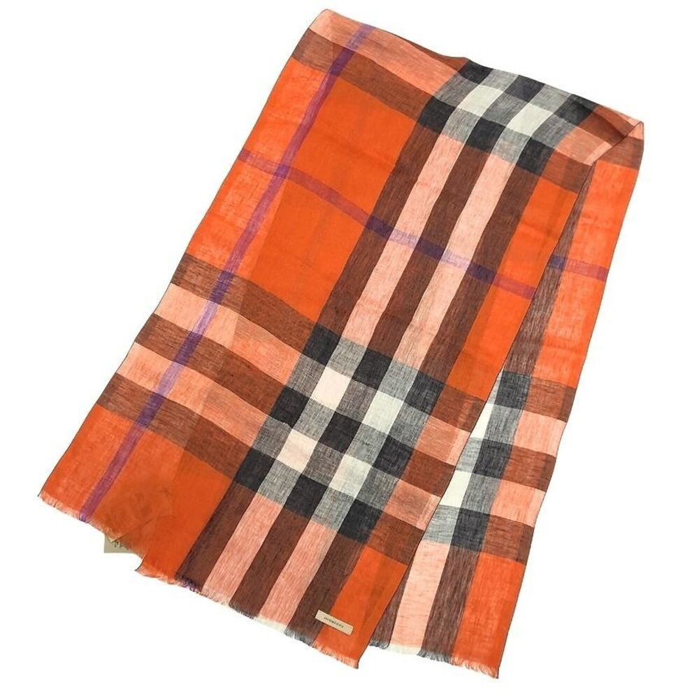 BURBERRY Burberry Check Stole Shawl Linen Hemp Orange Scarf
